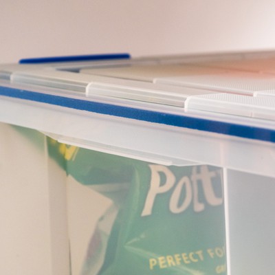 Clear and Blue 44 Quart Stackable Lidded Storage Boxes, 2 Pack