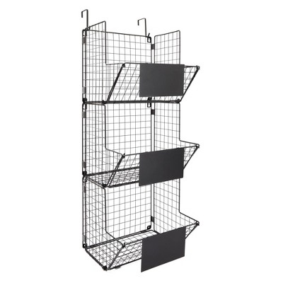 Farmlyn Creek Black 3-Tier Metal Wire Hanging Basket Organizer, Storage Bins, Kitchen Pantry Organization Home Decor, Blank Plates, 11.7 x 32 x 12 In