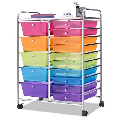 Costway 15 Drawer Rolling Storage Cart Tools Scrapbook Paper Office School Organizer