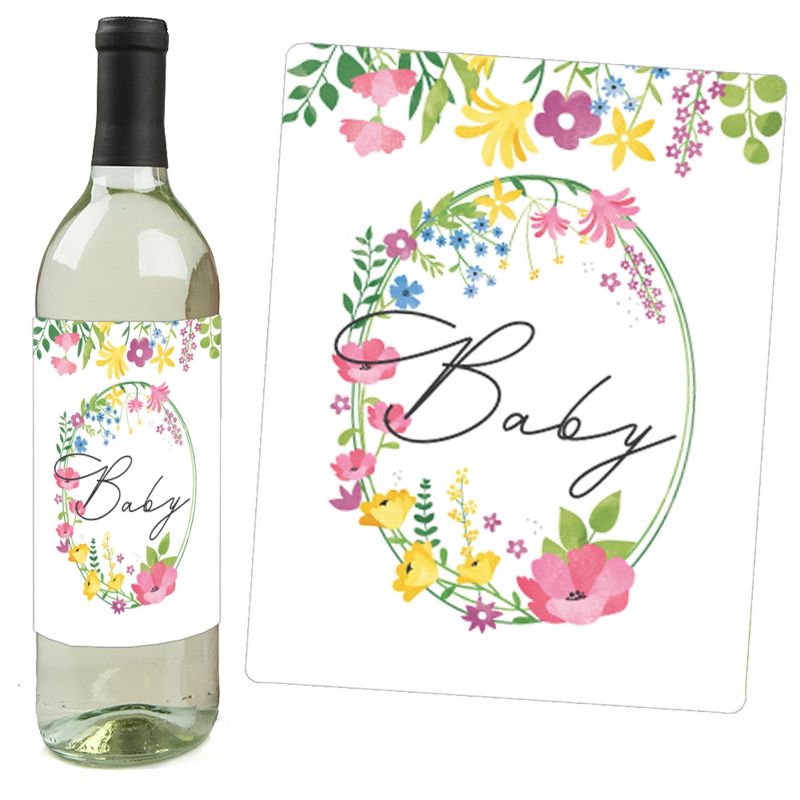 Big Dot of Happiness Wildflowers Baby - Boho Floral Baby Shower Decorations for Women and Men - Wine Bottle Label Stickers - Set of 4, 2 of 9