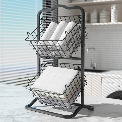 Black 2-Tier Metal Wire Storage Basket Stand