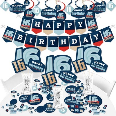 Big Dot of Happiness Boy 16th Birthday - Sweet Sixteen Birthday Party Supplies - Banner Decoration Kit - Fundle Bundle