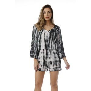 Riviera Sun Womens Tie Dye 3/4 Sleeve Rayon Crepe Printed Romper for Women - 1 of 3