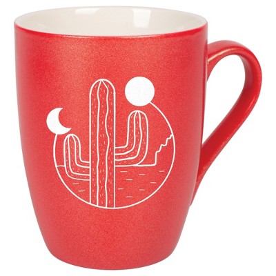 Elanze Designs 10 Ounce Ceramic Decorative Laser Engraved Giftable Novelty Tea Coffee Cup Mug Crimson Red Cactus Moon and Sun