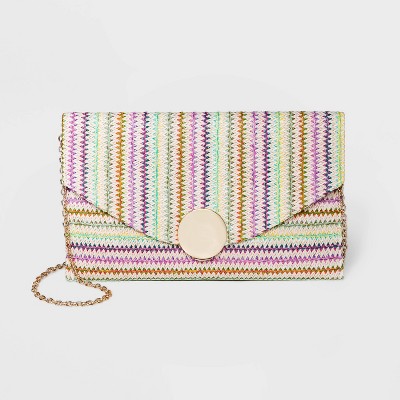 Estee & Lilly Striped Flap Closure Envelope Clutch - Black