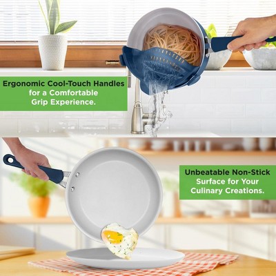 NutriChef 14-Piece Navy Blue Non-Stick Aluminum Cookware Set