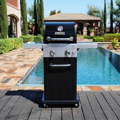 Compact Black Propane Gas Grill with Foldable Side Tables