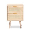 Baird Wood and Rattan 2 Drawer Nightstand Brown - Baxton Studio: Bohemian Style, Gold Tone Handles - 3 of 4