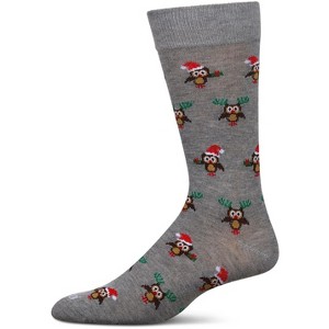 Memoi Men's Owl Holiday Crew Socks Med Gray Heather 10-13 - 1 of 4