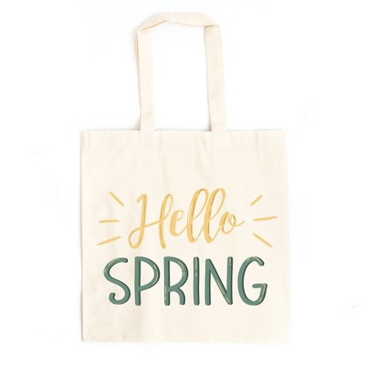 City Creek Prints Hello Spring Canvas Tote Bag - 15x16 - Natural