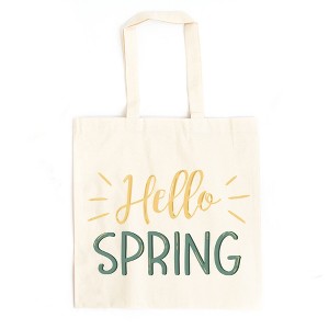 City Creek Prints Hello Spring Canvas Tote Bag - 15x16 - Natural - 1 of 2