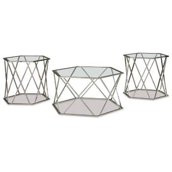 3pc Madanere Coffee and End Table Set Chrome Finish - Signature Design by Ashley