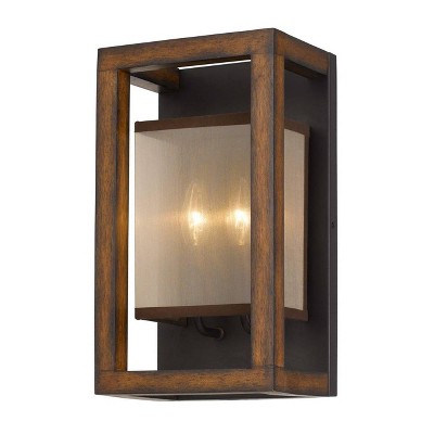 8" x 14" x 14.75" Rubber Wood Wall Sconce with Organza Shade Brown - Cal Lighting