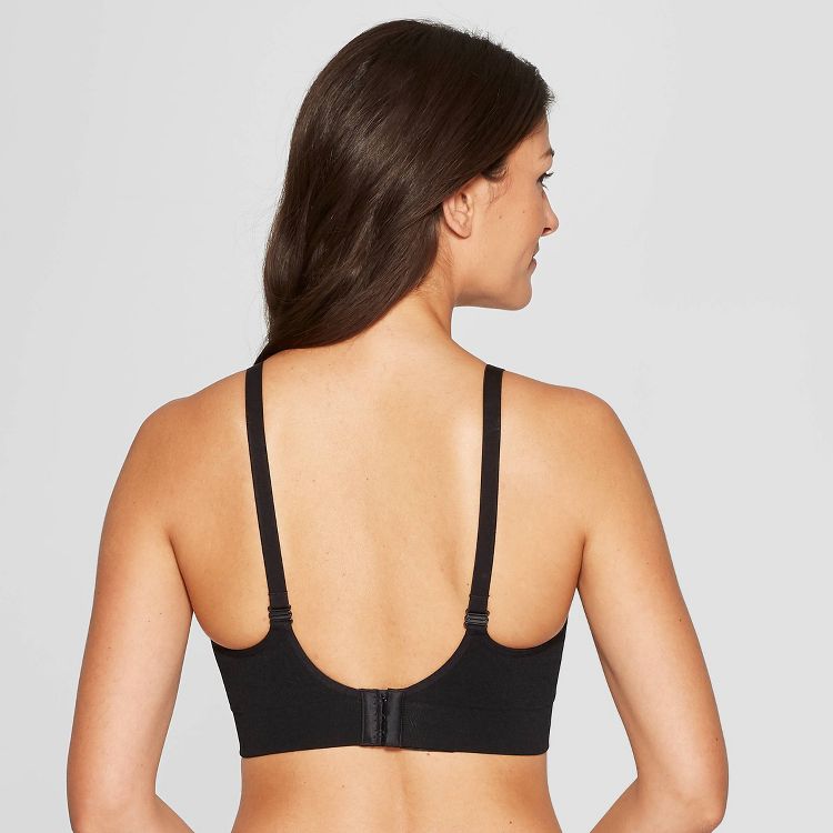 Black colored bra with adjustable straps and a back closure.