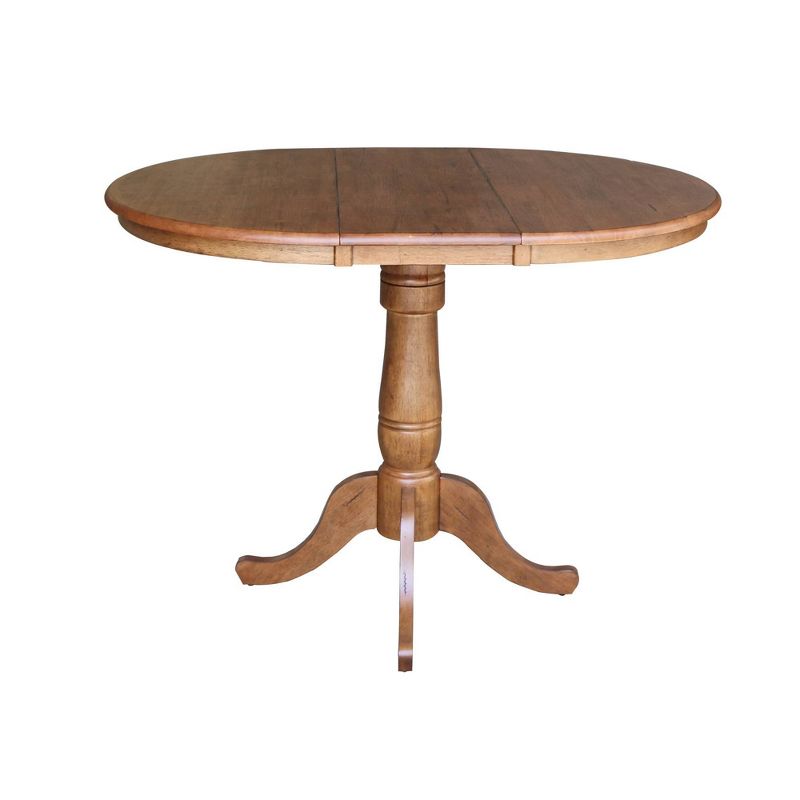 Keanan Round Top Pedestal Table with 12" Drop Leaf Distressed Oak - International Concepts, 5 of 8