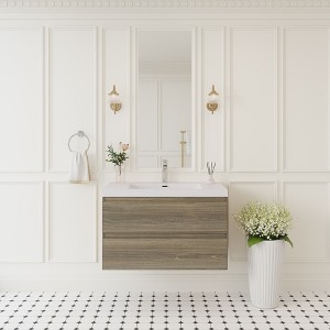 Whisen Floating Wall-Mounted Bathroom Vanity with Resin Sink, Water-Resistant Timber Cabinet and 2 Storage Drawers - 1 of 4
