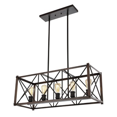 30" 5-Light LED Adjustable Iron Farmhouse Industrial Dimmable Pendant Oil Rubbed Bronze - JONATHAN Y