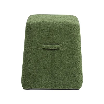 Moss Green Fleeced Teddy Upholstered Footstool with Pinewood Frame
