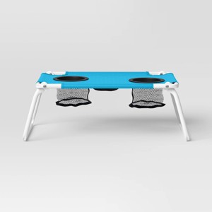 Polyester Canvas Rectangle Sling Top Folding Ultra Compact Outdoor Portable Side Table Blue - Sun Squad™: With Mesh Cup Holders - 1 of 3