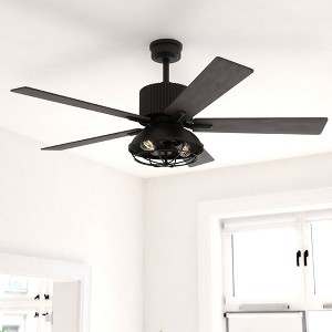 VAXCEL Elkhart 52-in. Black Industrial Indoor Ceiling Fan with LED Cage Light Kit and Remote - 1 of 4