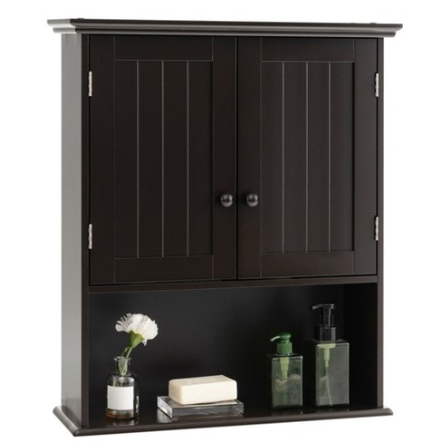 Costway Wall Mount Bathroom Cabinet Wooden Medicine Cabinet Storage  Organizer Espresso : Target