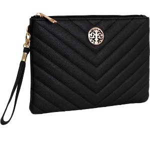 Rebecca & Rifka Saffiano Chevron Quilted Medallion Zip Wristlet - 1 of 1