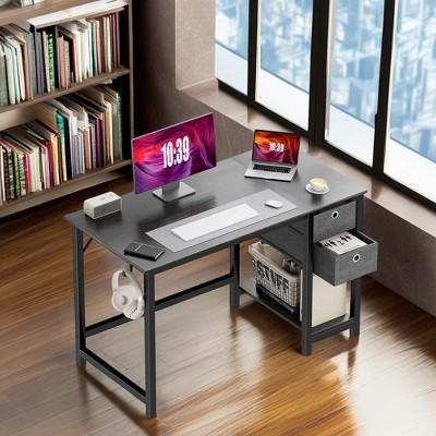 ROOMTEC Modern Home Office Writing Desk, Simple Style Office Table with 2-Tier Drawers and Bottom Storage Shelf