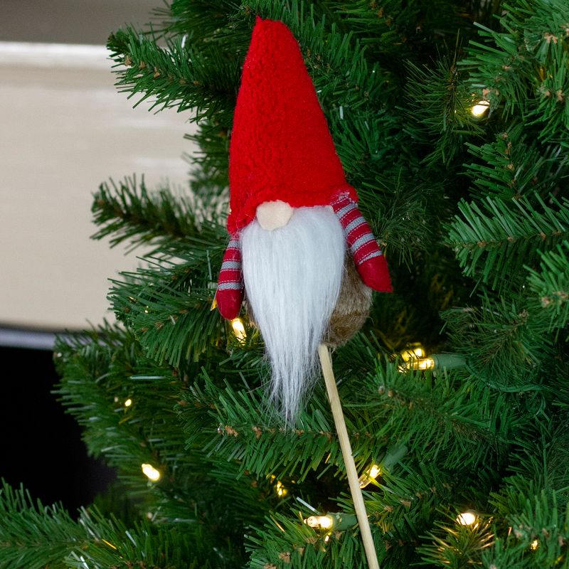 Northlight 11.5" Tiny Gray Faux Fur Santa Gnome with Red Hat and Striped Arms on a Stick Christmas Decoration, 2 of 5