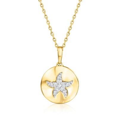 Ross-Simons Diamond Starfish Disc Pendant Necklace in 18kt Gold Over Sterling