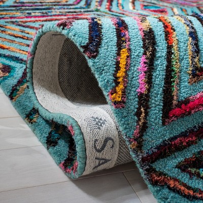 Handmade Blue Square Tufted Wool Rug 4'x4'