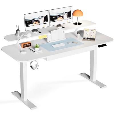COMHOMA 48" Electric Standing Desk, Height Adjustable Office Desk, Memory Presets, Built-in Drawer & Laptop Stand