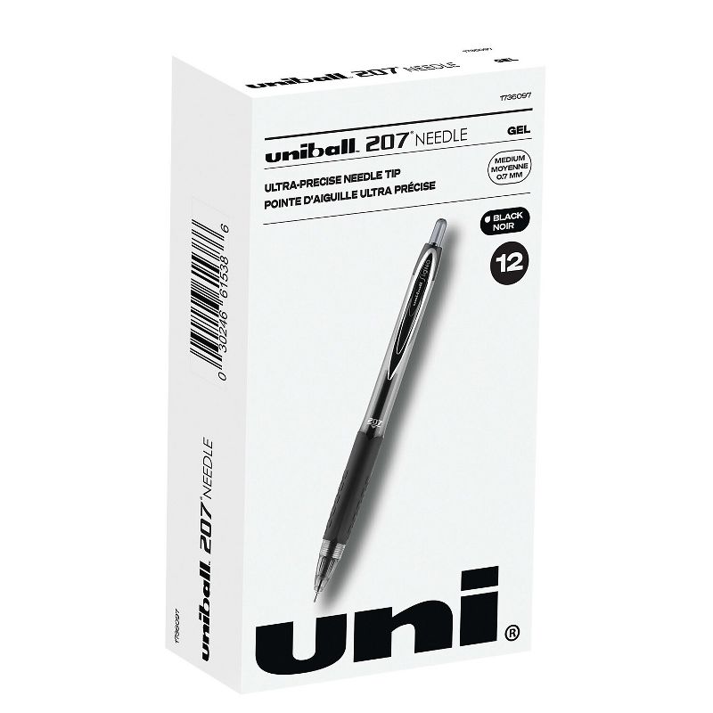 uni-ball uniball 207 Needle Retractable Gel Pens Medium Point 0.7mm Black Ink Dozen (1736097), 1 of 10