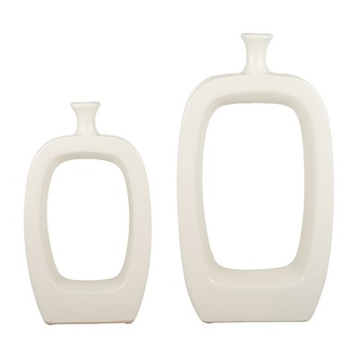Ivory Ceramic Cut-Out Table Vase, 18" Tall