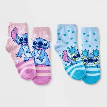 Women's 2pk Lilo & Stitch Cozy Ankle Socks - Blue/Pink 4-10