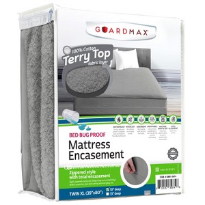 Mattress Protector with Zipper by Guardmax. Terry Cotton Waterproof, Bed Bug Proof, Soft & Comfortable Mattress Encasement with Deep Pockets. - 1 of 4