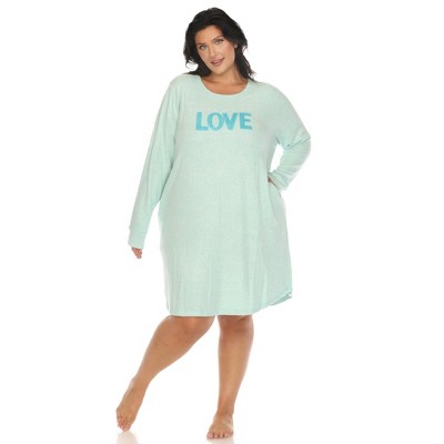 White Mark Plus Size Long Sleeve Sleep Shirt