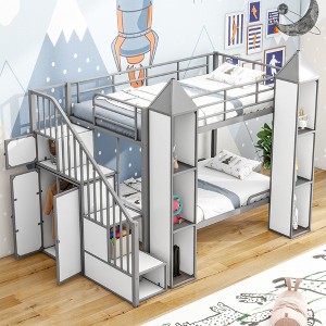 Twin Over Twin Castle-shaped Bunk Bed with Wardrobe and Multiple Storage - 1 of 4