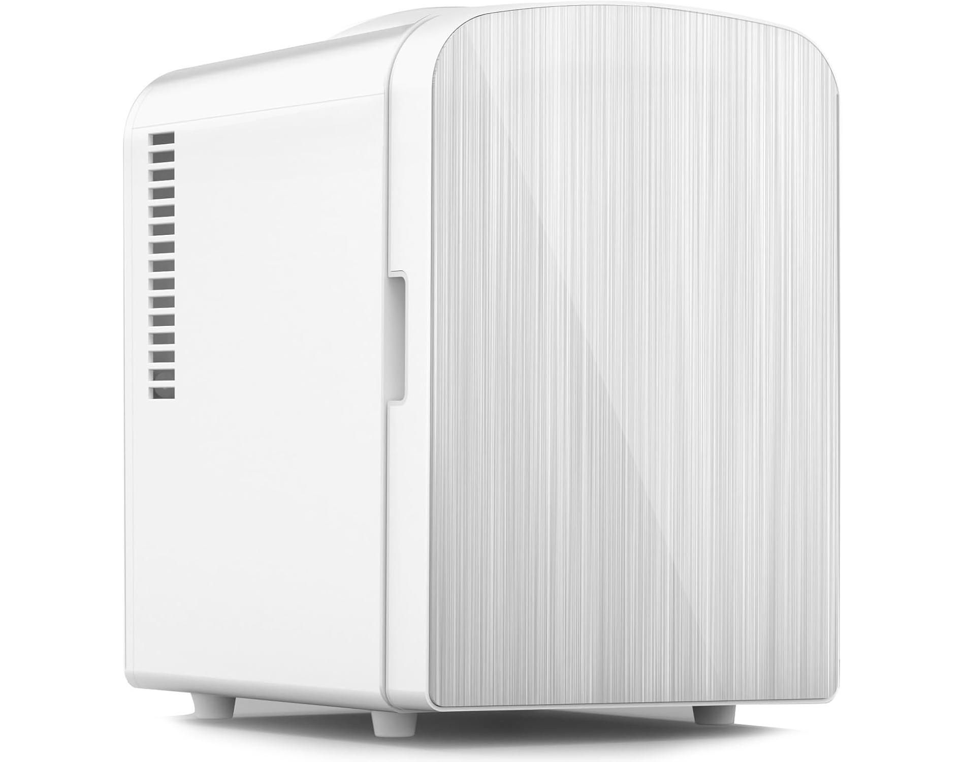 ZAFRO 4L Capacity/6 Cans Compact Refrigerator, Portable Mini Fridge,for Bedroom, Car/Office/Dorm,Brushed Stainless Steel Door