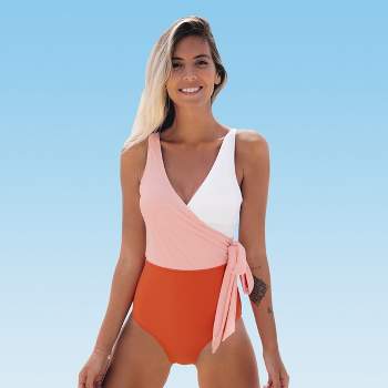 Women's Floral Short Sleeve Rash Guard Zipper Front One Piece Swimsuit -  Cupshe-s-beige : Target