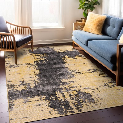 Yellow and Gray Abstract Distressed 5' x 7' Area Rug