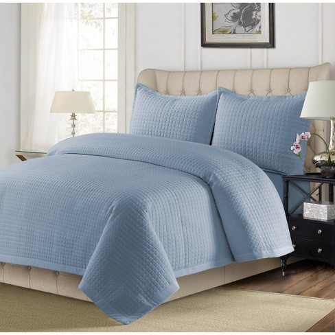 3pc Queen Como Oversized Quilt Set Sky, Light Blue Queen Bedspread