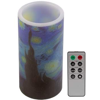 Starry Night LED Candle and Remote - Vanilla-Scented Decor for Shelves with Van Gogh Art and Realistic Flickering Light by Lavish Home (Multicolor)