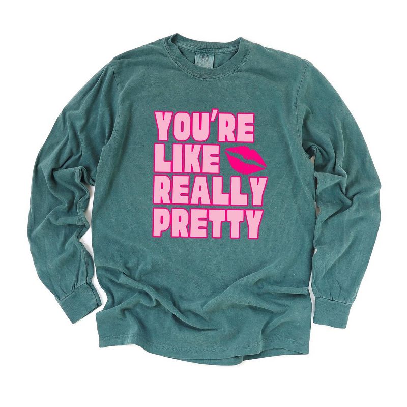 Simply Sage Market Women's You're Like Really Pretty Lips Long Sleeve Garment Dyed Tee, 1 of 5