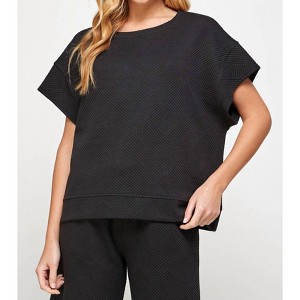 Women's Textured Short Sleeve Sweatshirt - SEE AND BE SEEN - 1 of 2