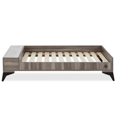 Large Smokey Grey Wooden Elevated Pet Bed with Storage and Mattress