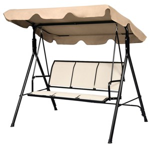 Tangkula Brown Outdoor Swing Canopy Patio Swing Chair 3 Person Canopy Hammock - 1 of 4