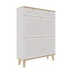 PDTEND White Freestanding Narrow Shoe Cabinet with 2 Flip-Up Doors & Drawers with Natural Wood Legs - 2 of 4