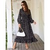 Women's Bohemian Floral Print Maxi Dress - V-Neck Long Sleeve Wedding Guest Gown, Flowy Beach Dress - 2 of 4