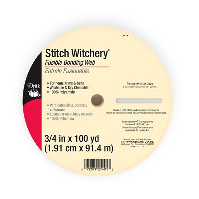 Dritz 3/4" x 100-Yards Stitch Witchery Fusible Bonding Web Regular Weight White: Polyamide Sewing Fastener, Hook & Loop Tape