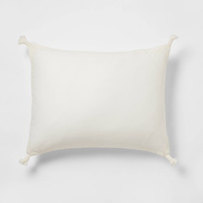 Cream Cotton-Blend Double Cloth Quilt Sham with Tasseled Corners